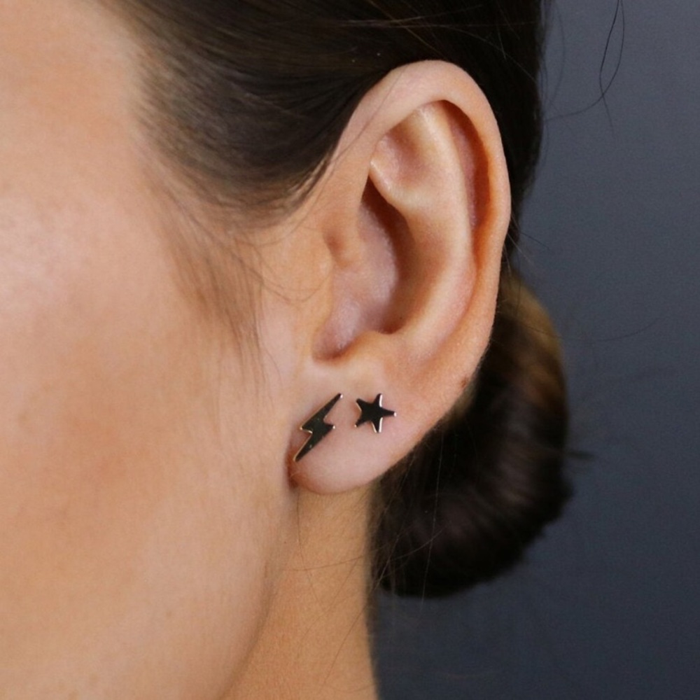 14k Solid Gold Lightning Bolt Earrings - image 2